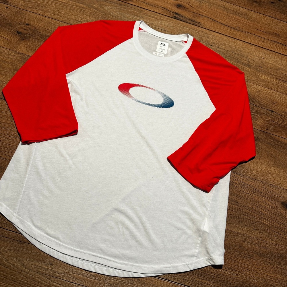 Oakley White Red Raglan Baseball T Shirt Mens XL